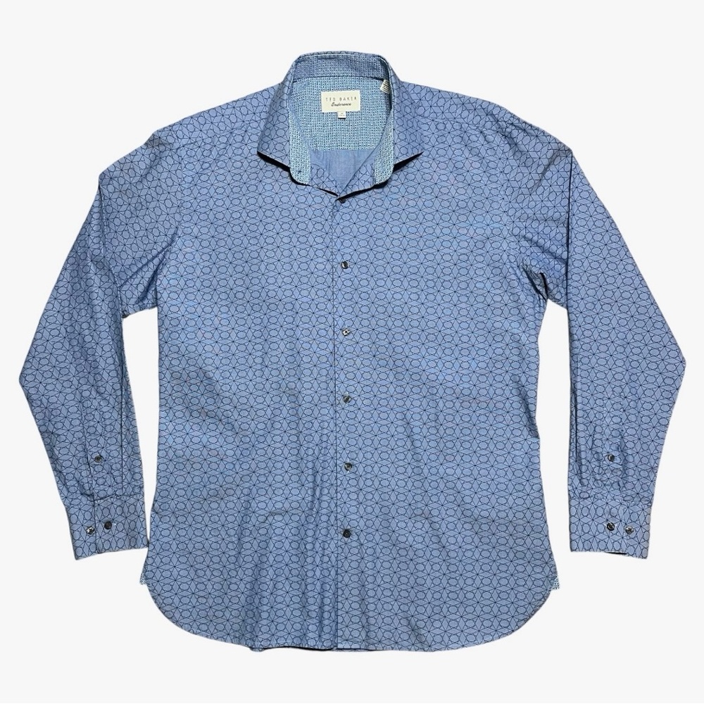 Ted Baker Men’s Endurance Cotton Button Down Shirt NWOT In Blue Sz 16 34/35